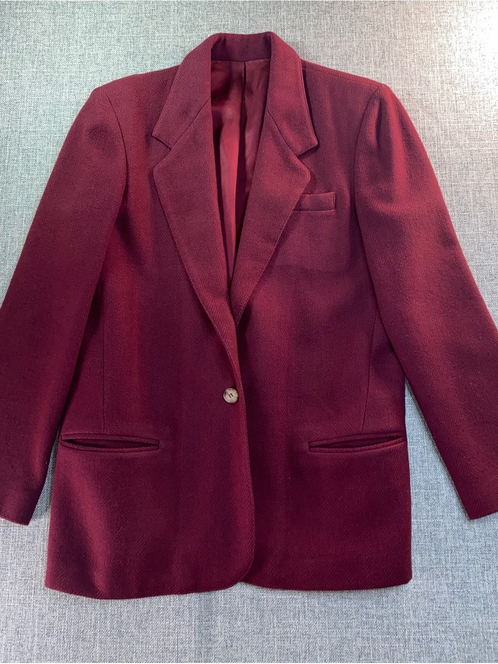 Lands' End Women's 100% Wool Maroon Blazer Jacket Single Button Size 6 Made USA